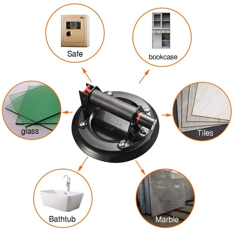 ZUOS 8" Glass Suction Cup Heavy Duty Hand-held Glass Lifter, Powerful Industrial Vacuum Lifter with handle for Granite Lifting &Window Replacement, 520 lbs Load Capacity/Carring Case - Image 3